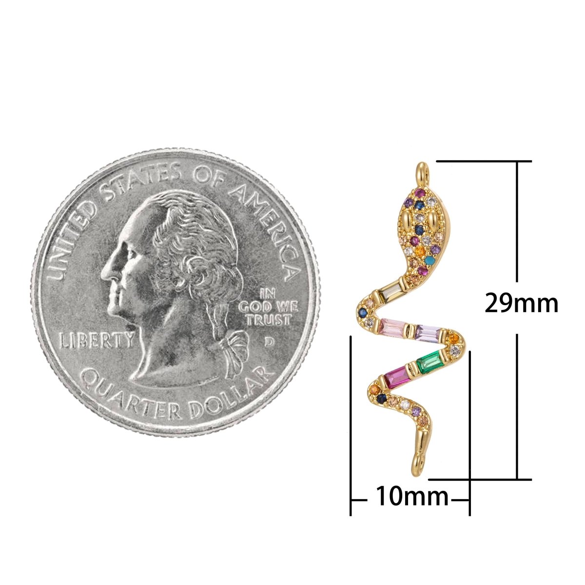 Dainty Colorful Micro Pave Snake Charm, Cubic Snake Charm Gold Filled Serpent Charm Animal Charm for Necklace, Earring, Bracelet Component F-313