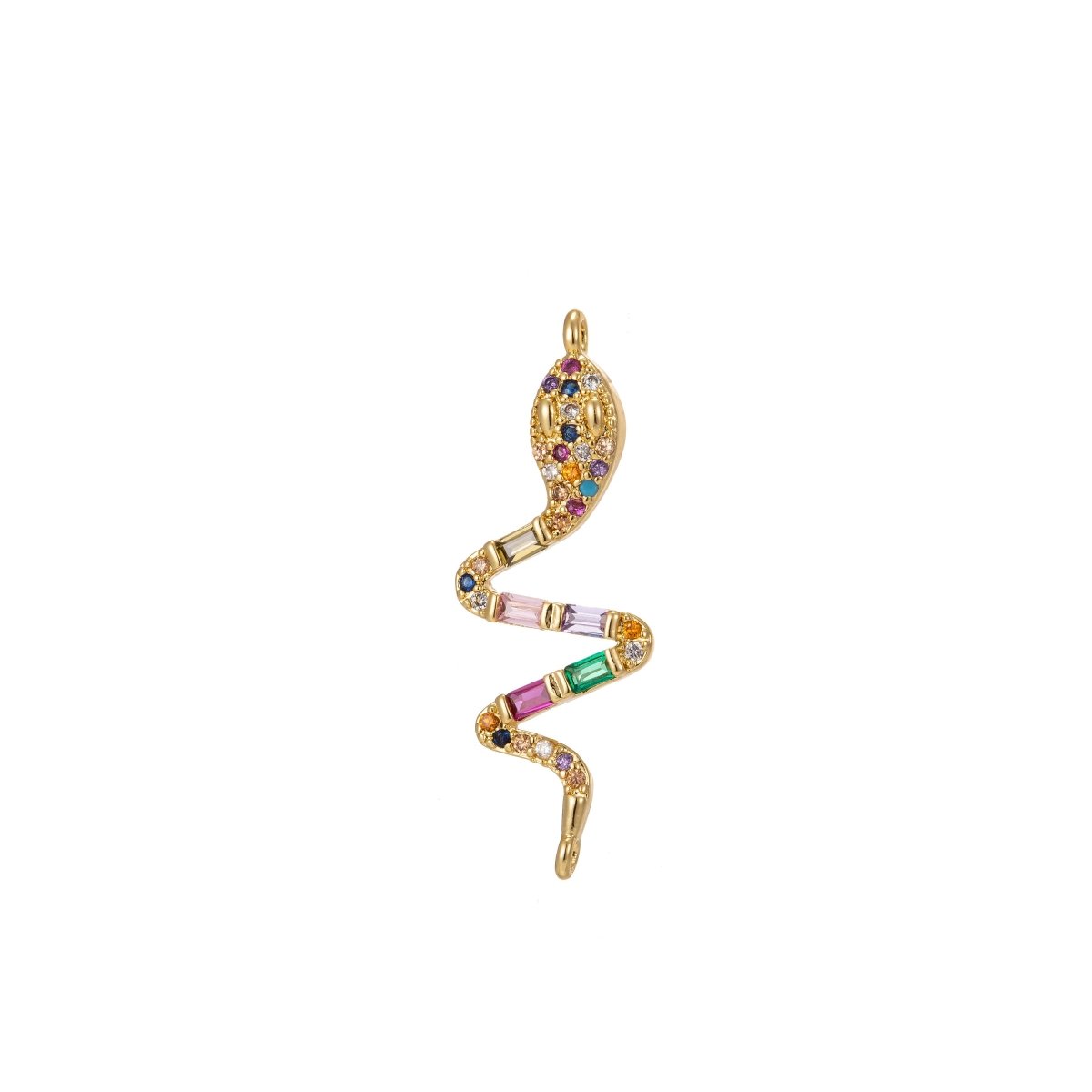 Dainty Colorful Micro Pave Snake Charm, Cubic Snake Charm Gold Filled Serpent Charm Animal Charm for Necklace, Earring, Bracelet Component F-313