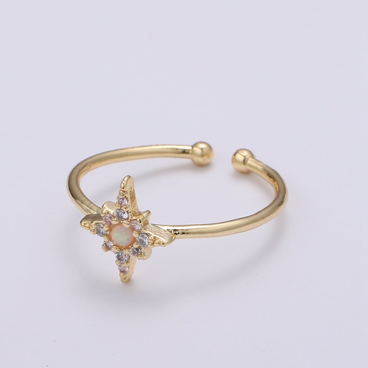 Dainty Crystal Compass Gold Filled Adjustable Ring R-248