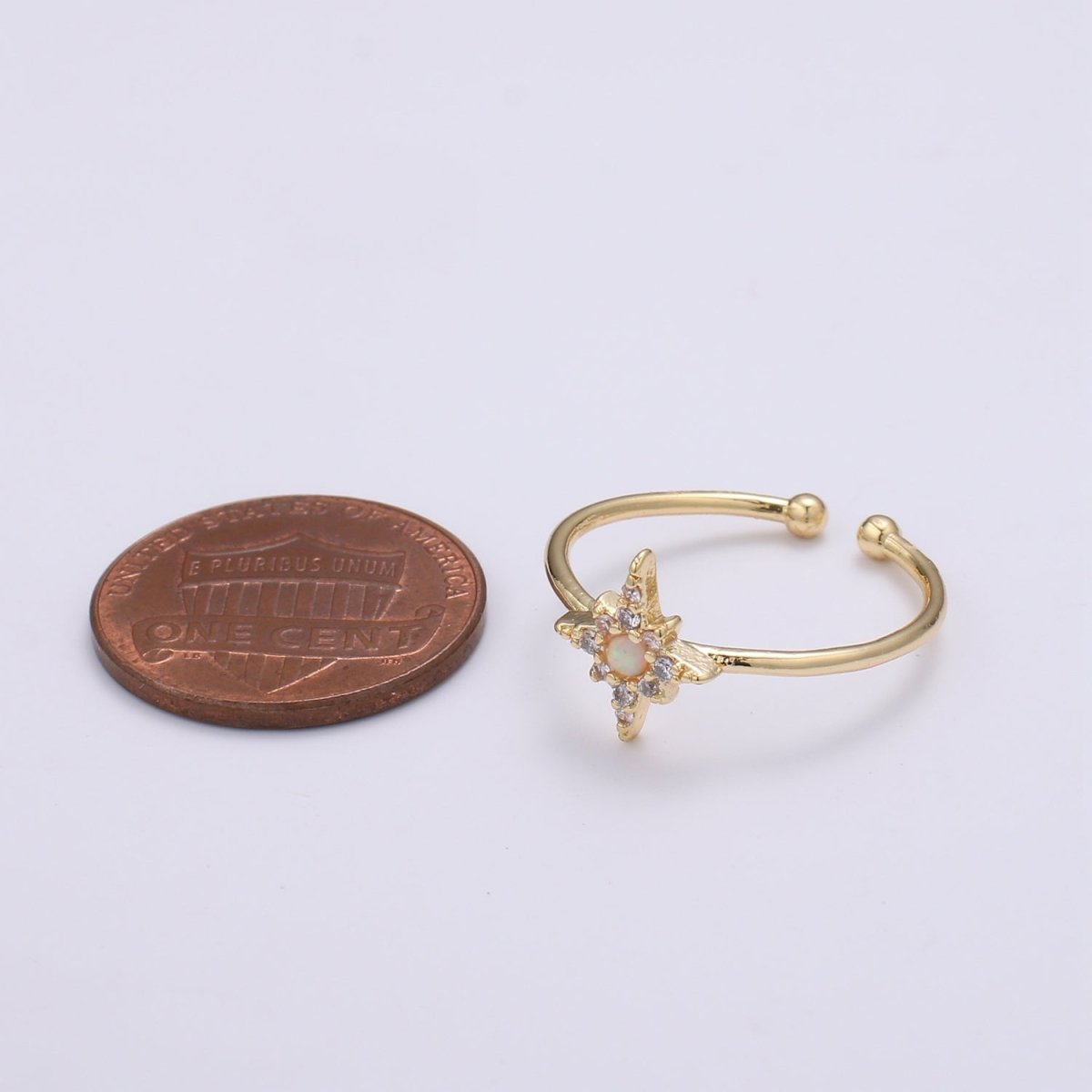 Dainty Crystal Compass Gold Filled Adjustable Ring R-248