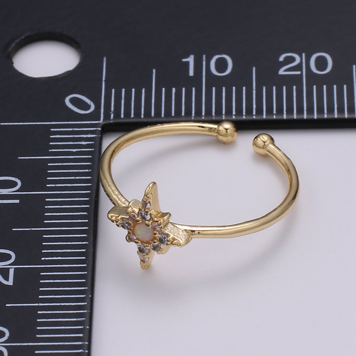 Dainty Crystal Compass Gold Filled Adjustable Ring R-248