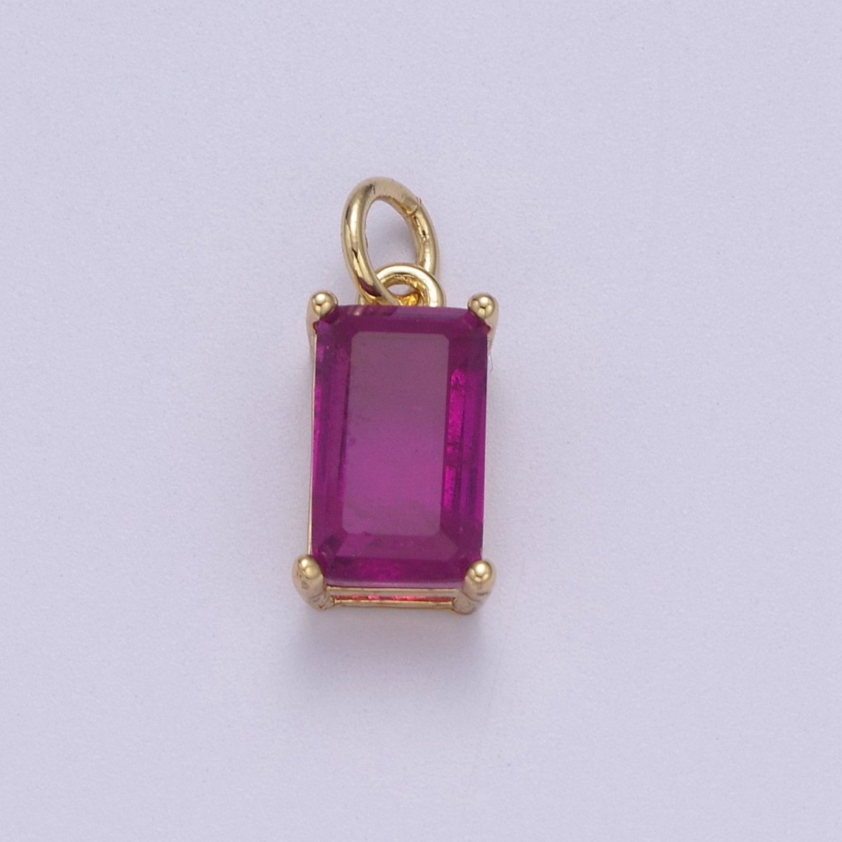 Dainty Cubic AB, Yellow, Blue, Teal, Green, Pink, Red 24k Gold Filled Solitaire Micro Pave Pendant Rectangle Emerald Diamond Cut Square Cz Stone Pendant for Birthstone Add on Charm C-707,C-712,C-713,C-716,C-743,C-773~C-779