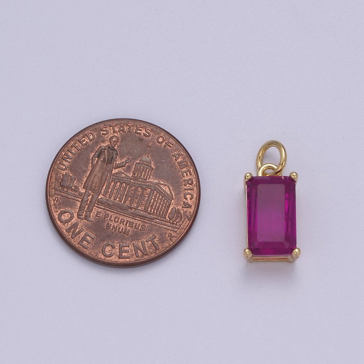 Dainty Cubic AB, Yellow, Blue, Teal, Green, Pink, Red 24k Gold Filled Solitaire Micro Pave Pendant Rectangle Emerald Diamond Cut Square Cz Stone Pendant for Birthstone Add on Charm C-707,C-712,C-713,C-716,C-743,C-773~C-779