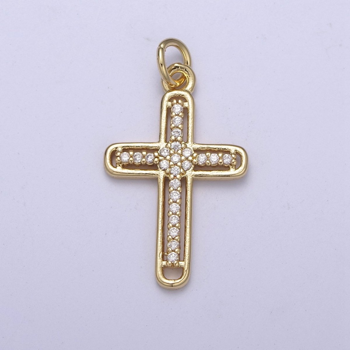 Dainty Cz Gold Cross Charm for Add on Religious Pendant C-672