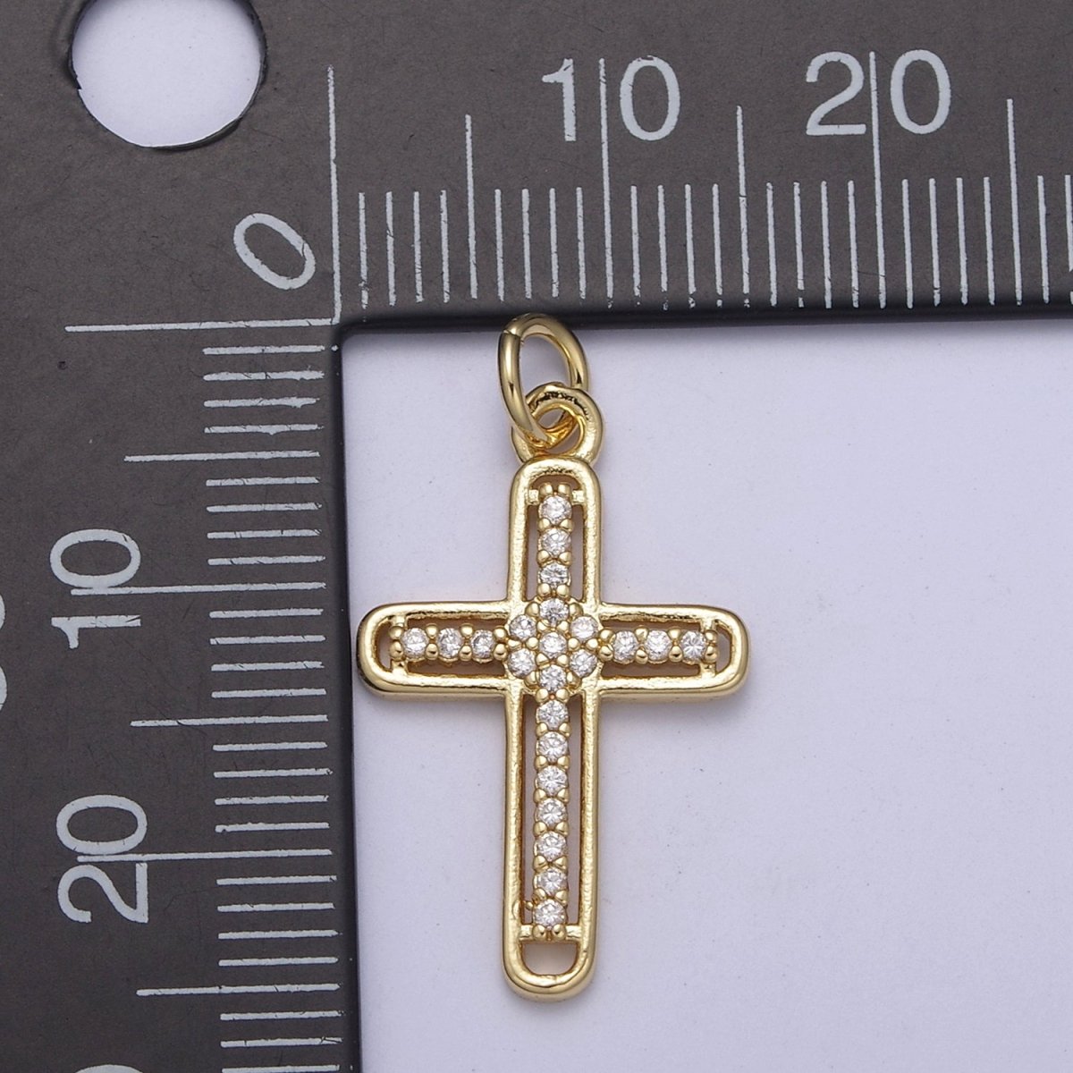 Dainty Cz Gold Cross Charm for Add on Religious Pendant C-672
