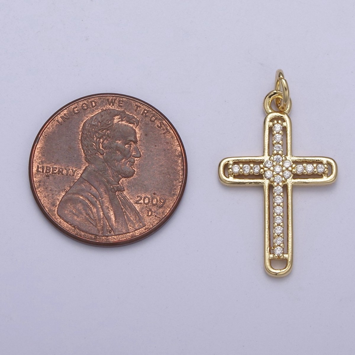 Dainty Cz Gold Cross Charm for Add on Religious Pendant C-672