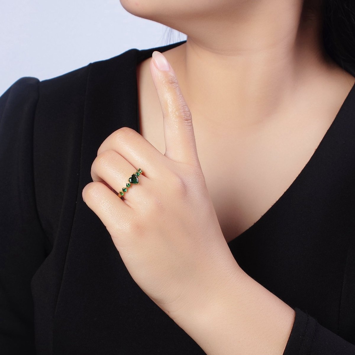 Dainty Emerald Green Heart Cz Stone Ring O-2106