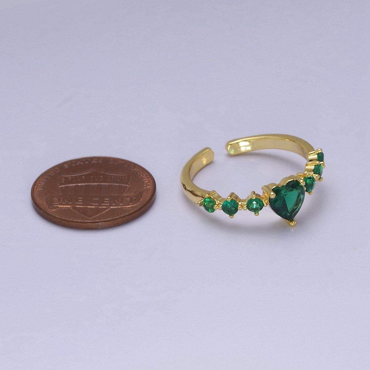 Dainty Emerald Green Heart Cz Stone Ring O-2106