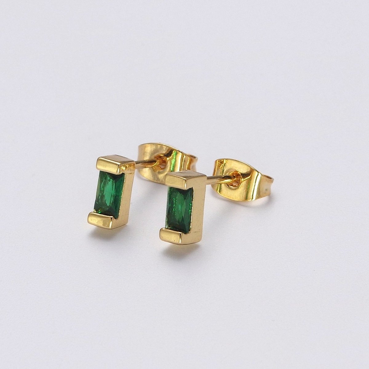 Dainty Emerald Green tiny baguette stud earrings | second hole earrings | tiny rectangle studs | Baguette shaped studs V-160