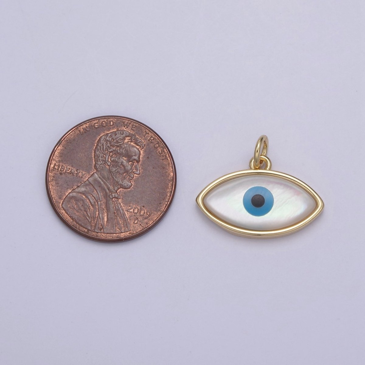 Dainty Evil Eye Charm 14K Gold Filled Shell Pearl Evil Eye Pendant for Add on Charm N-818