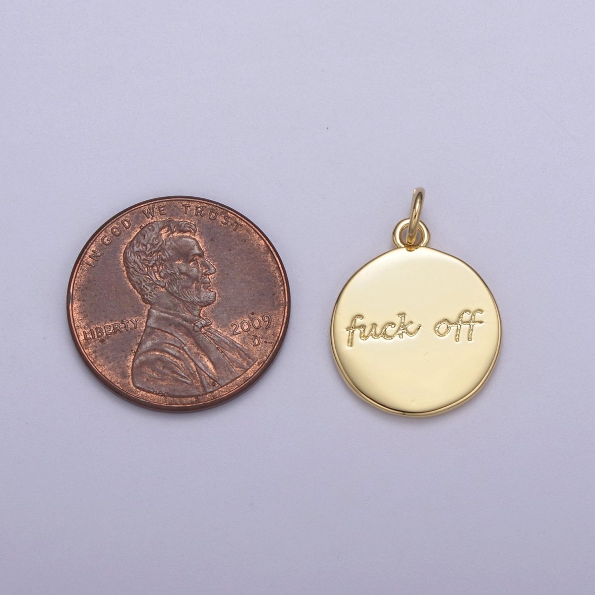 Dainty Fuck Off Charm Round Coin Disc Charm Fuck Jewelry Personalized Necklace, Swear Word Funny Add on Charm N-636