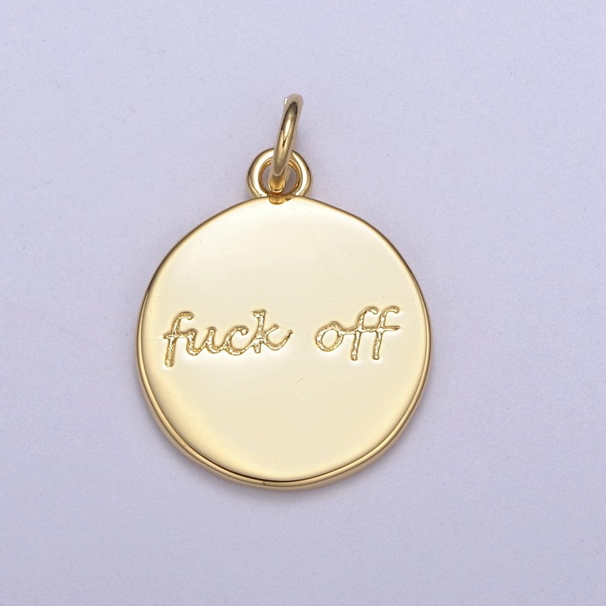 Dainty Fuck Off Charm Round Coin Disc Charm Fuck Jewelry Personalized Necklace, Swear Word Funny Add on Charm N-636