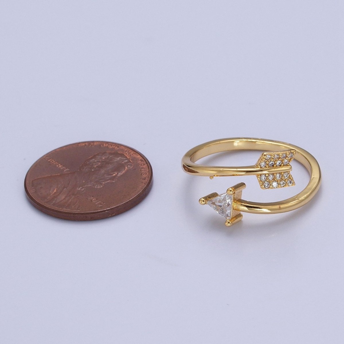 OS Dainty Gold Arrow Ring Wrap Ring, Adjustable Arrow Open ring, Sideways Arrow ring open with CZ O-2137