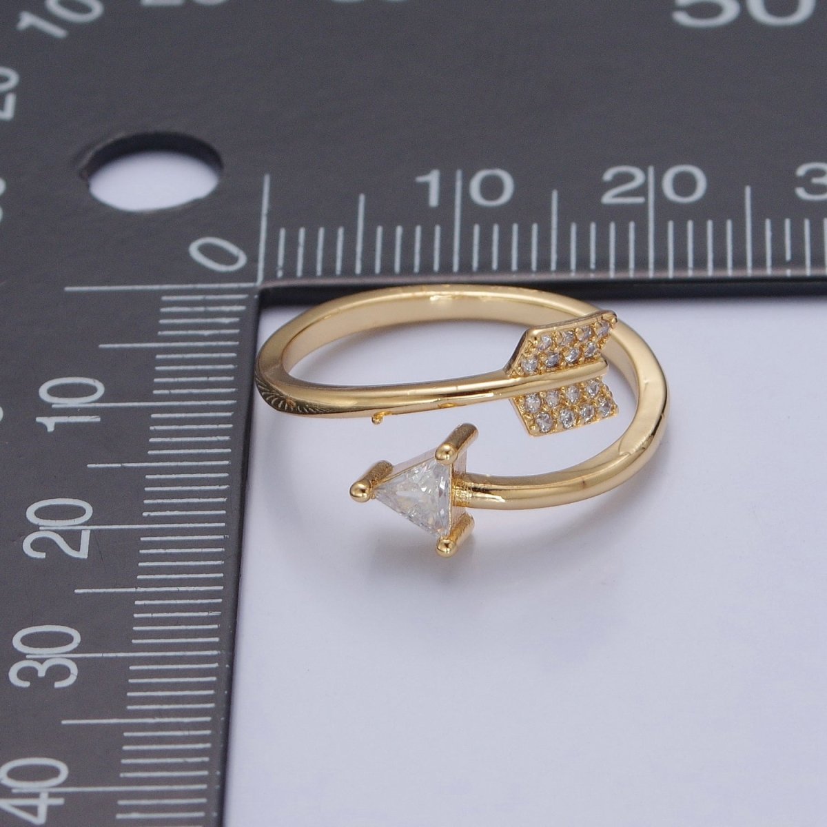 OS Dainty Gold Arrow Ring Wrap Ring, Adjustable Arrow Open ring, Sideways Arrow ring open with CZ O-2137
