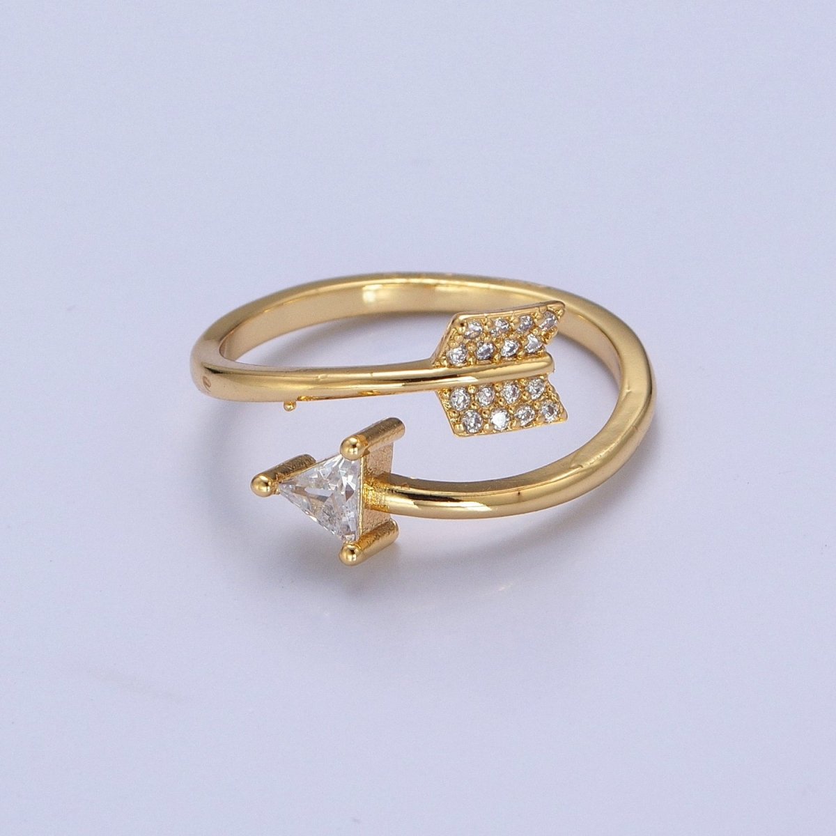 OS Dainty Gold Arrow Ring Wrap Ring, Adjustable Arrow Open ring, Sideways Arrow ring open with CZ O-2137