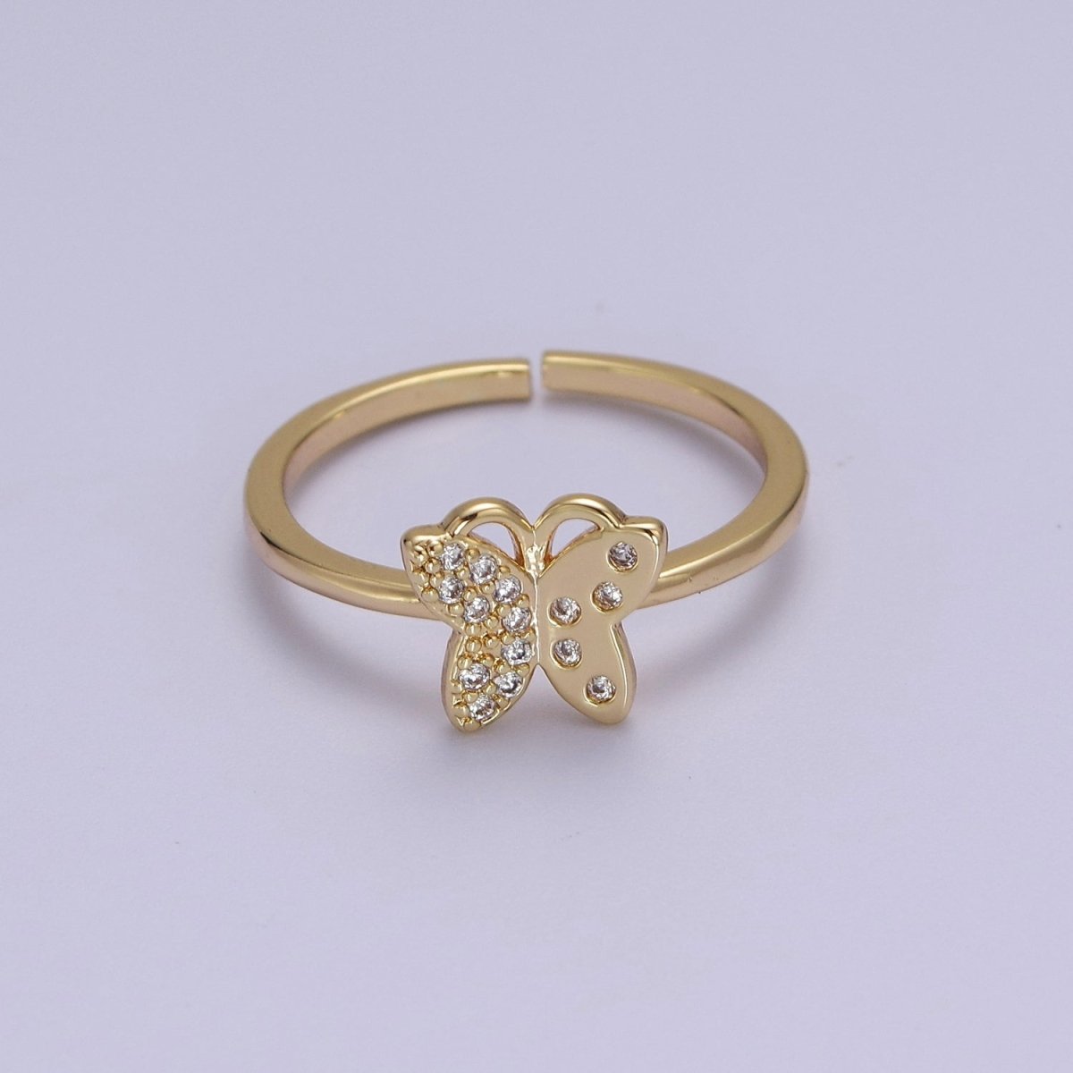 Dainty Gold Butterfly CZ Ring Open Adjustable S-510