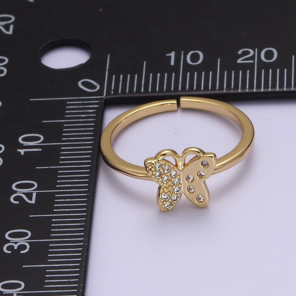 Dainty Gold Butterfly CZ Ring Open Adjustable S-510