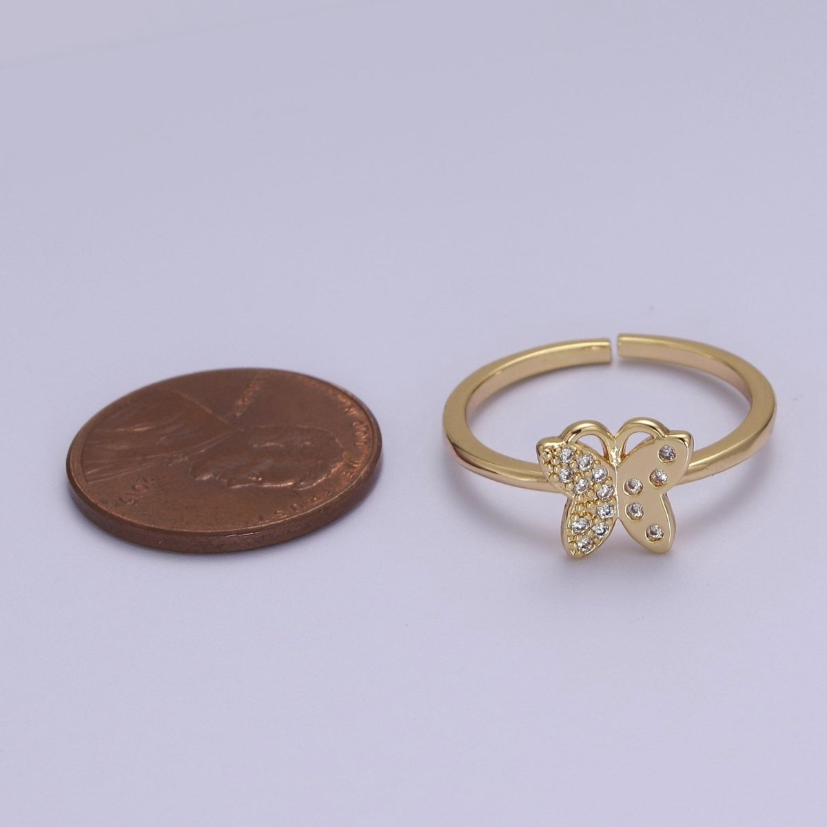 Dainty Gold Butterfly CZ Ring Open Adjustable S-510