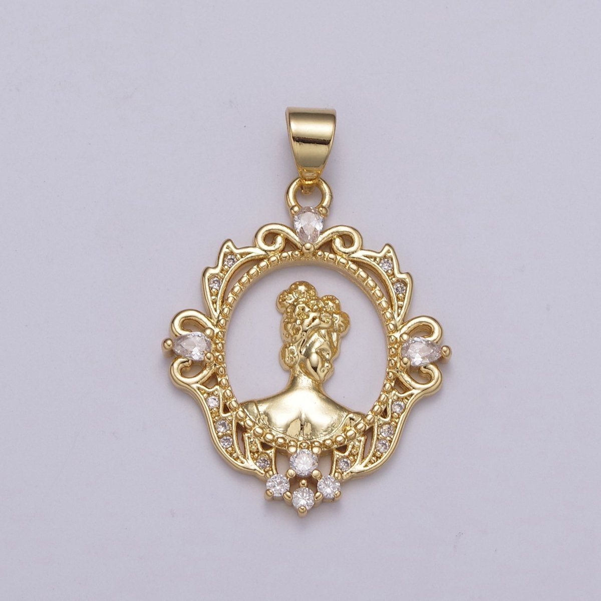 Dainty Gold Cameo Pendant Victorian Inspired Queen in the Mirror N-529