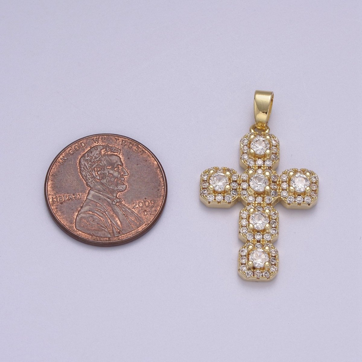 Dainty Gold Cross Pendant CZ Cross Charm for Minimalist Jewelry N-604