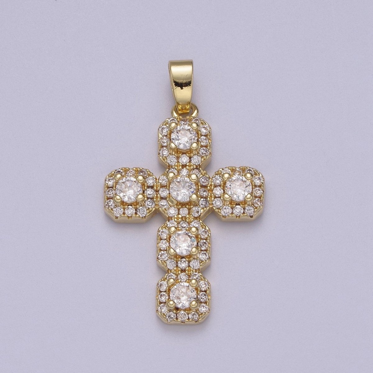 Dainty Gold Cross Pendant CZ Cross Charm for Minimalist Jewelry N-604