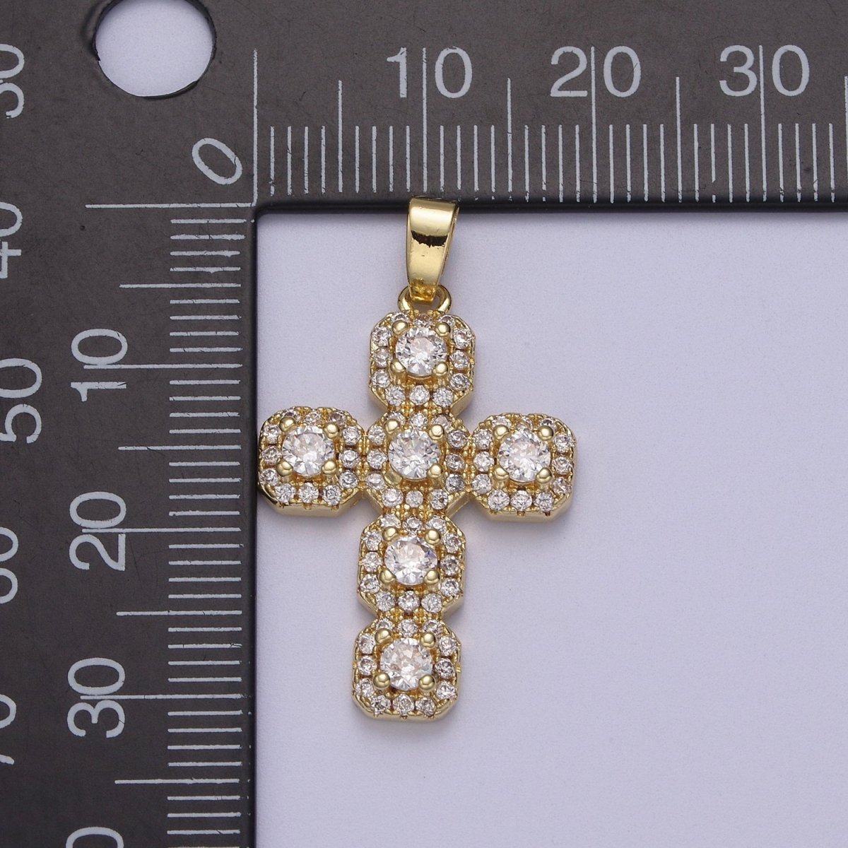 Dainty Gold Cross Pendant CZ Cross Charm for Minimalist Jewelry N-604