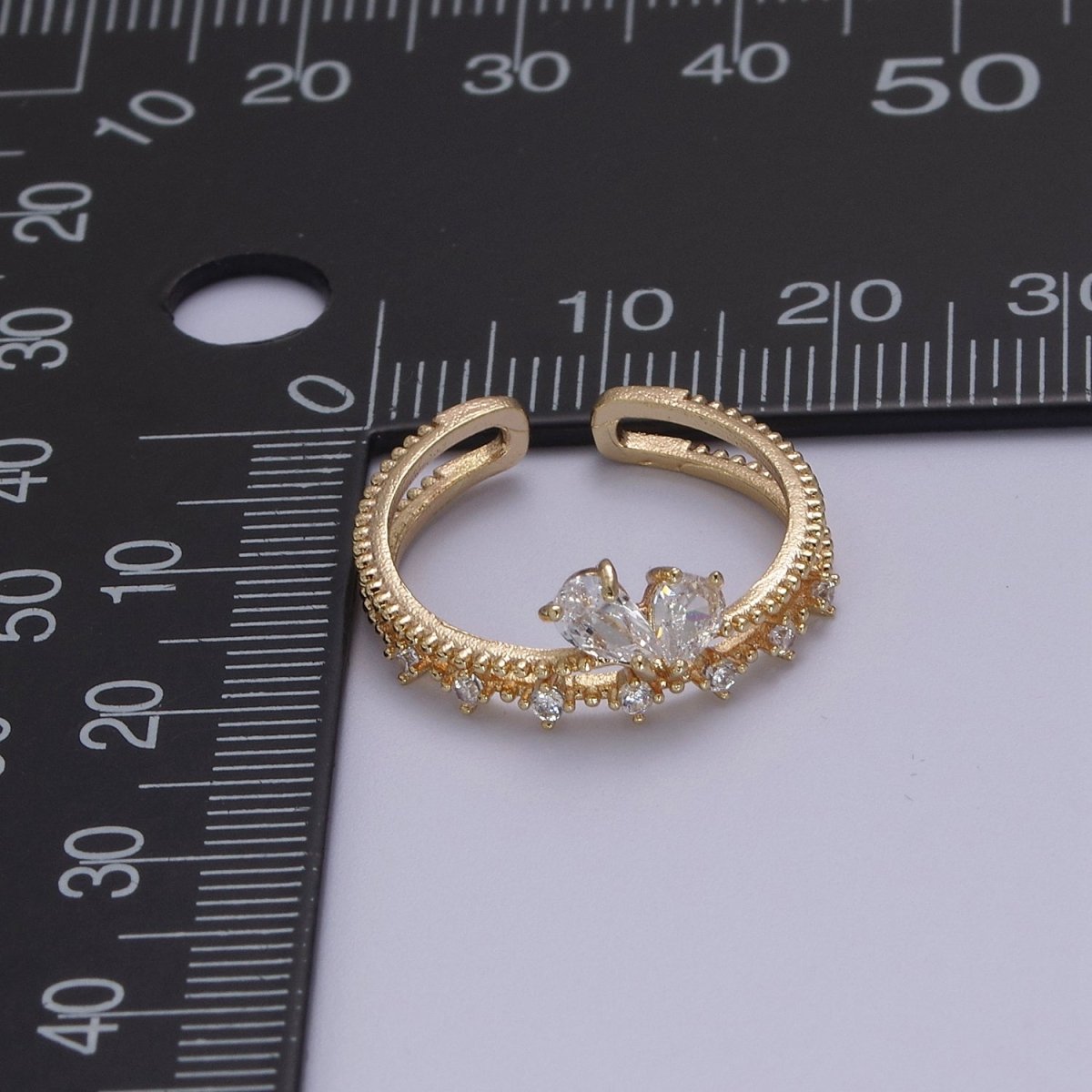 Dainty Gold Double Band CZ Ring Open Adjustable Stackable Ring for Minimalist Jewelry S-374