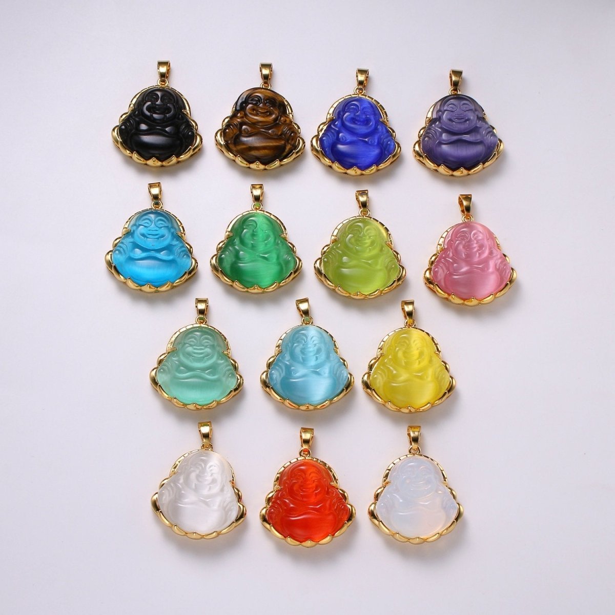 Dainty Gold Filled Buddha Pendant for Necklace Laughing Buddha Charm Tiger eye Buddha Pendant AH-281 - AH-290
