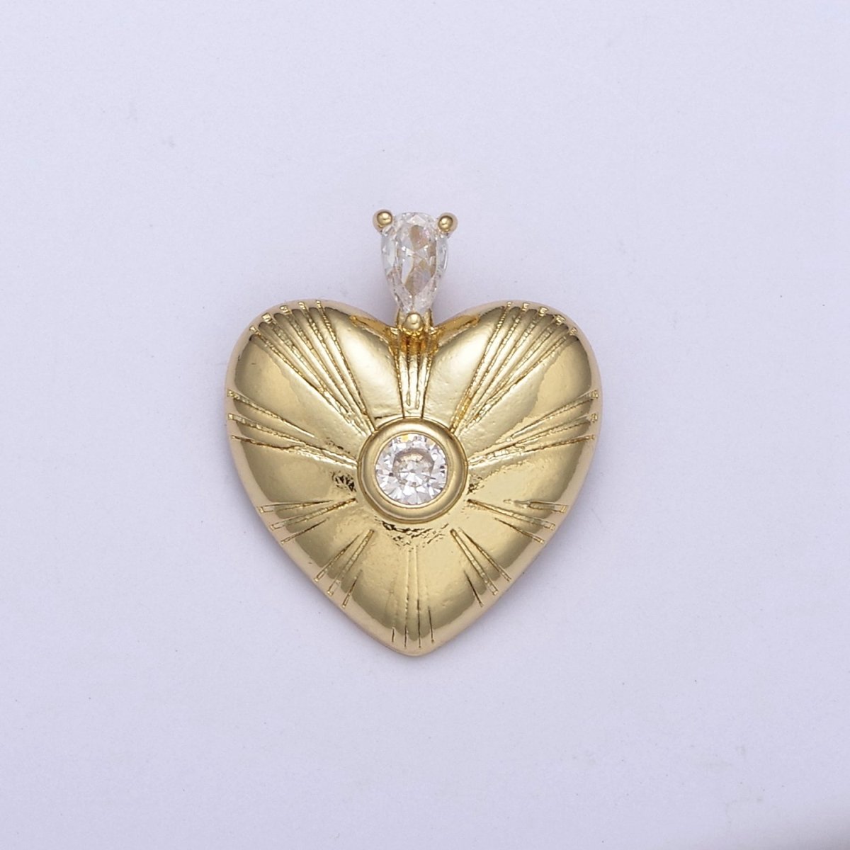 Dainty Gold Heart Charm Cubic Love Sunburst Heart Pendant C-683