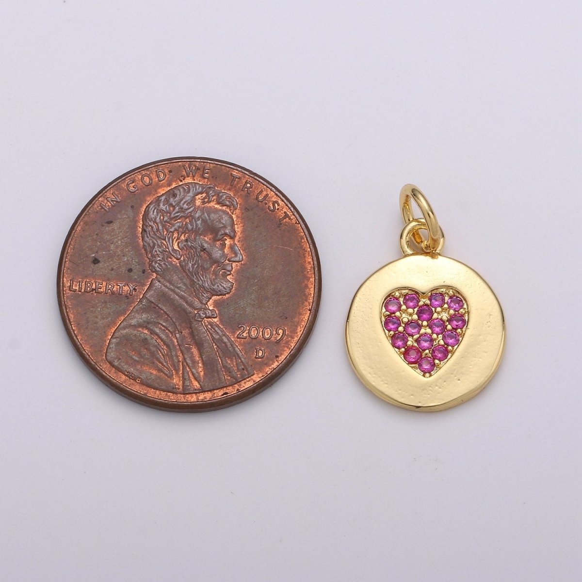Dainty Gold Heart Charm, Disc Coin Charm gold Pendant, Minimalist Jewelry Making in 24k Gold Filled Findings for Bracelet Earring D-347