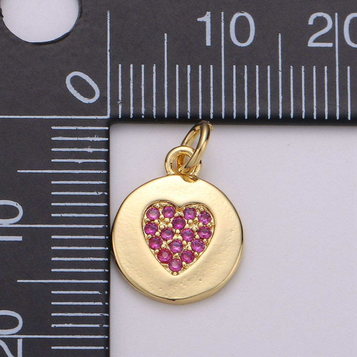 Dainty Gold Heart Charm, Disc Coin Charm gold Pendant, Minimalist Jewelry Making in 24k Gold Filled Findings for Bracelet Earring D-347