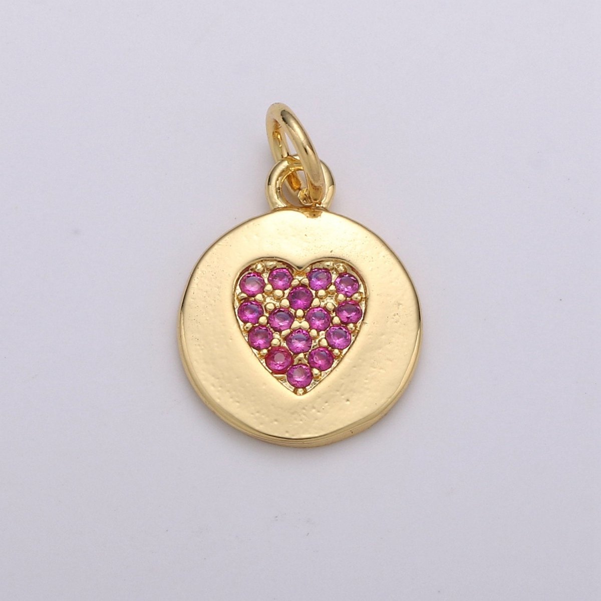 Dainty Gold Heart Charm, Disc Coin Charm gold Pendant, Minimalist Jewelry Making in 24k Gold Filled Findings for Bracelet Earring D-347