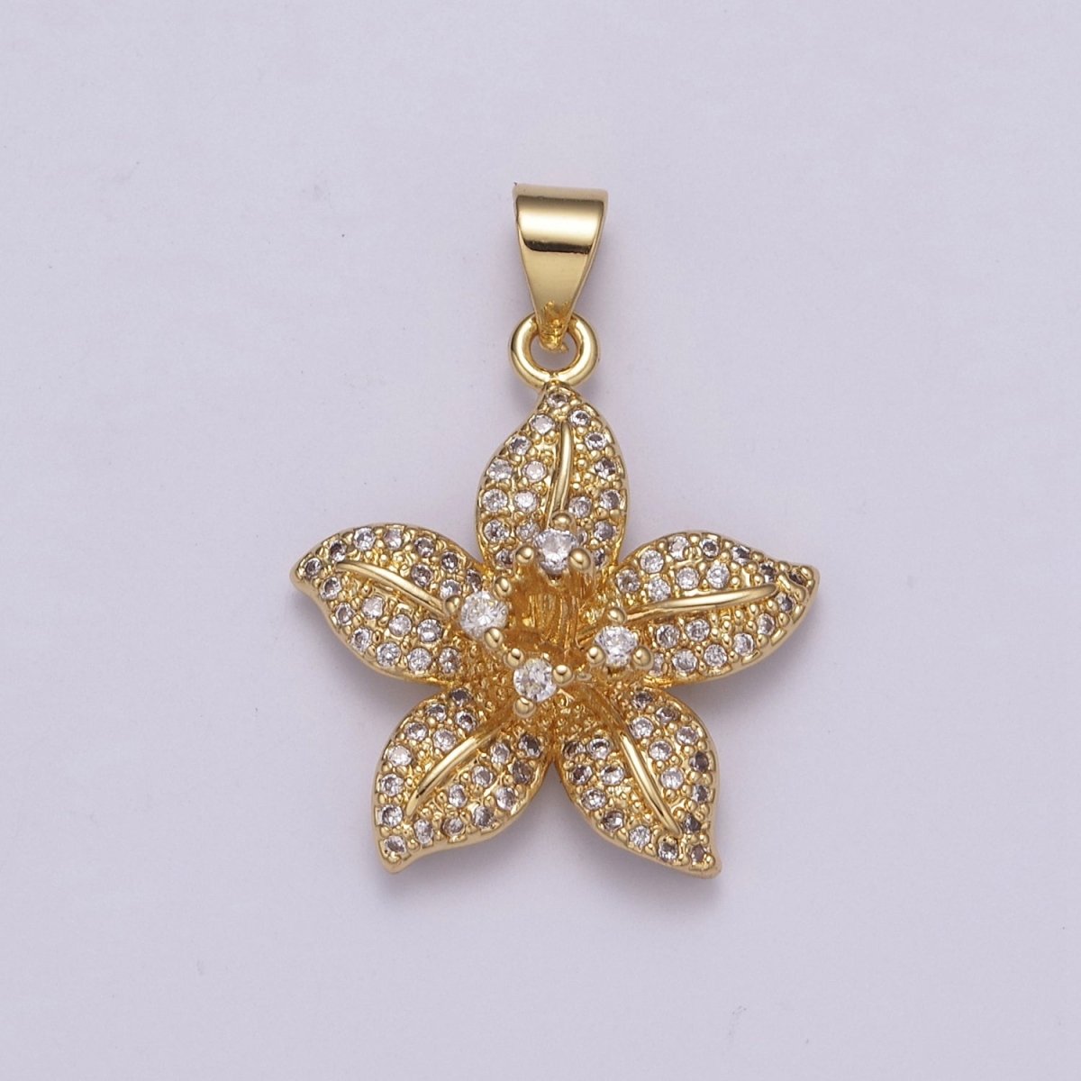 Dainty Gold Hibiscus Pendant Flower Floral Charm, Small Wild Flower Charm for Necklace Bracelet Micro Pave Jewelry N-526