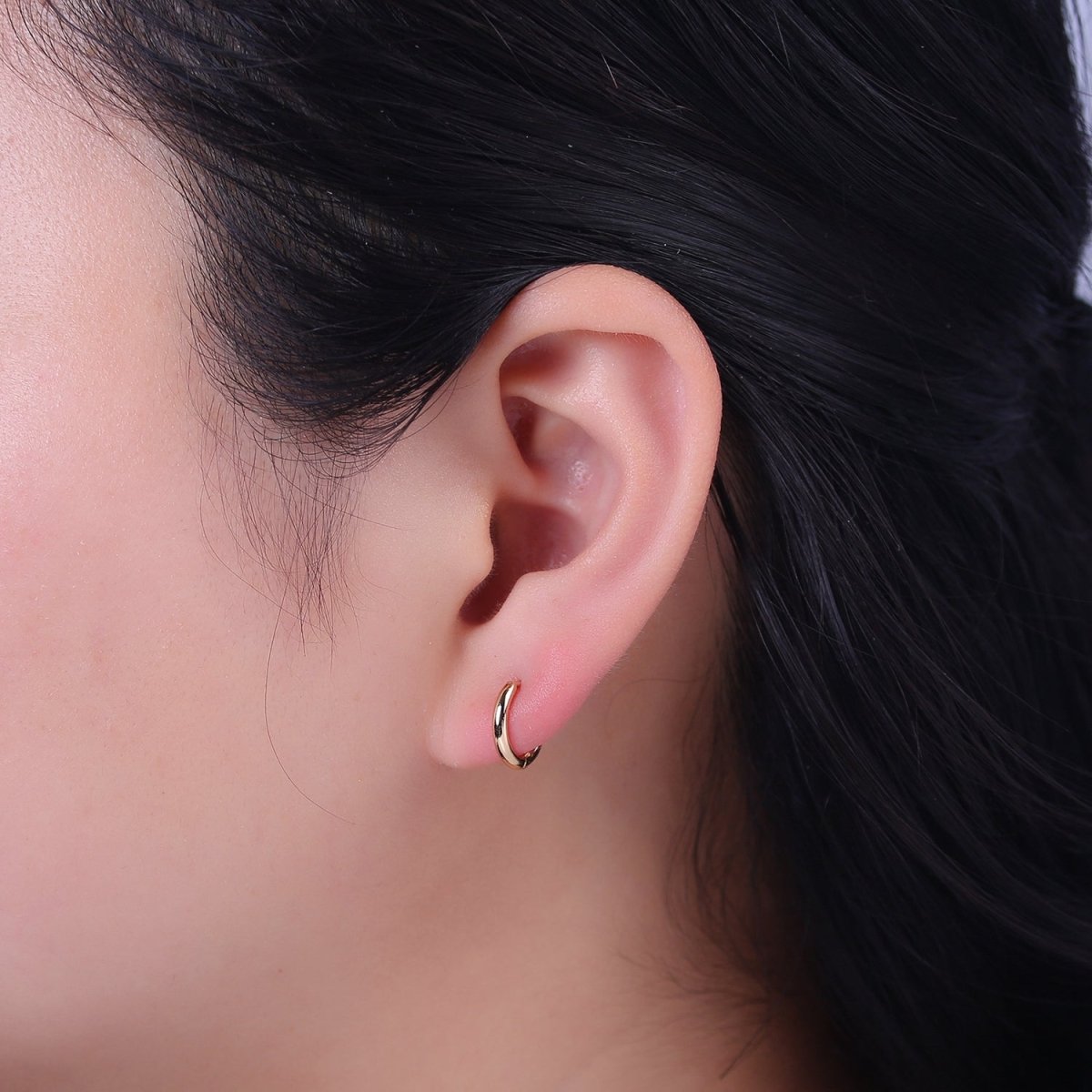 Dainty Gold Huggie Earring 12mm Simple Minimalist Hoop  V-092