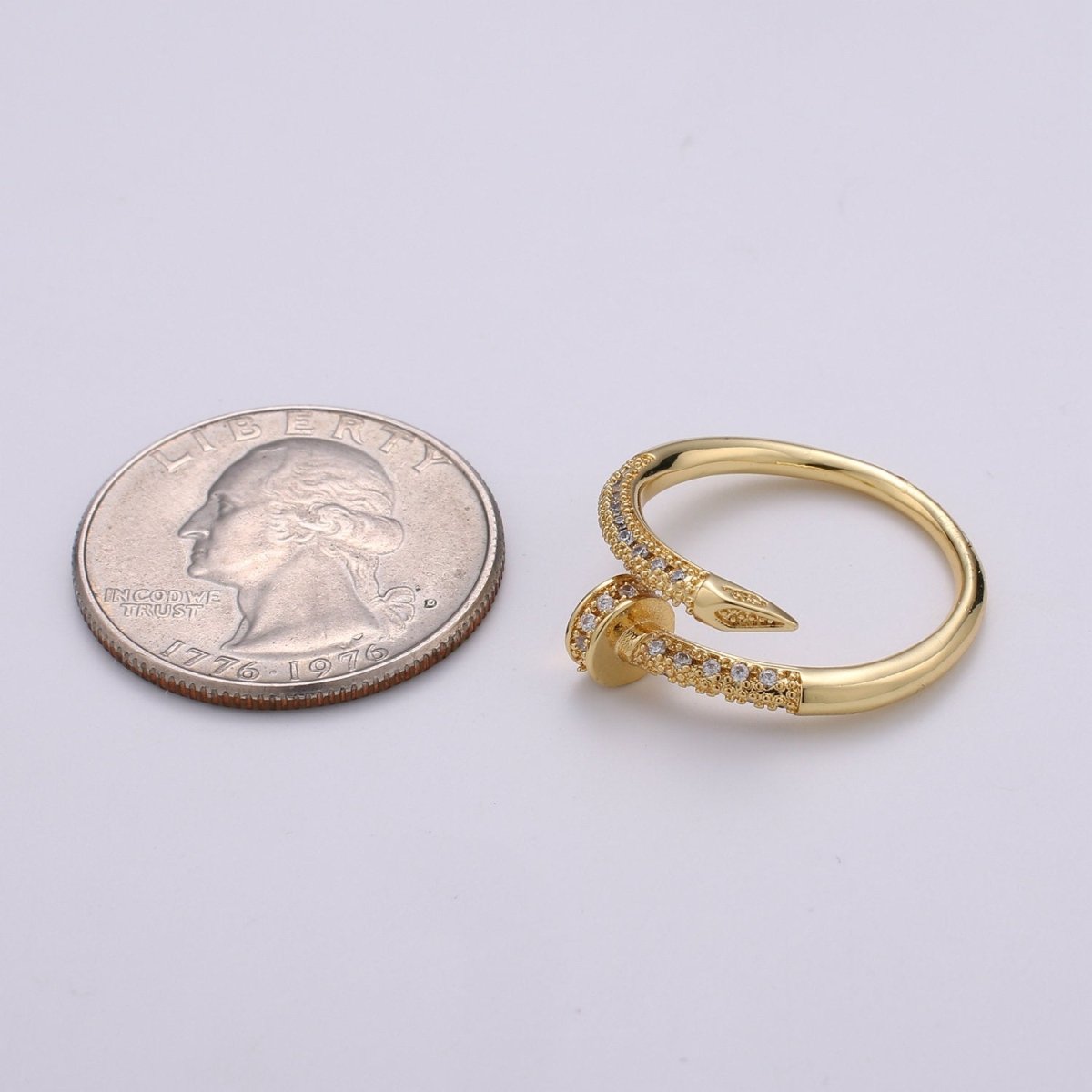 Dainty Gold Spiral Needle Ring Design Minimalist Modern Trending Stackable Streetwear Open Ring Accessory Micro Pave Adjustable Ring R-101