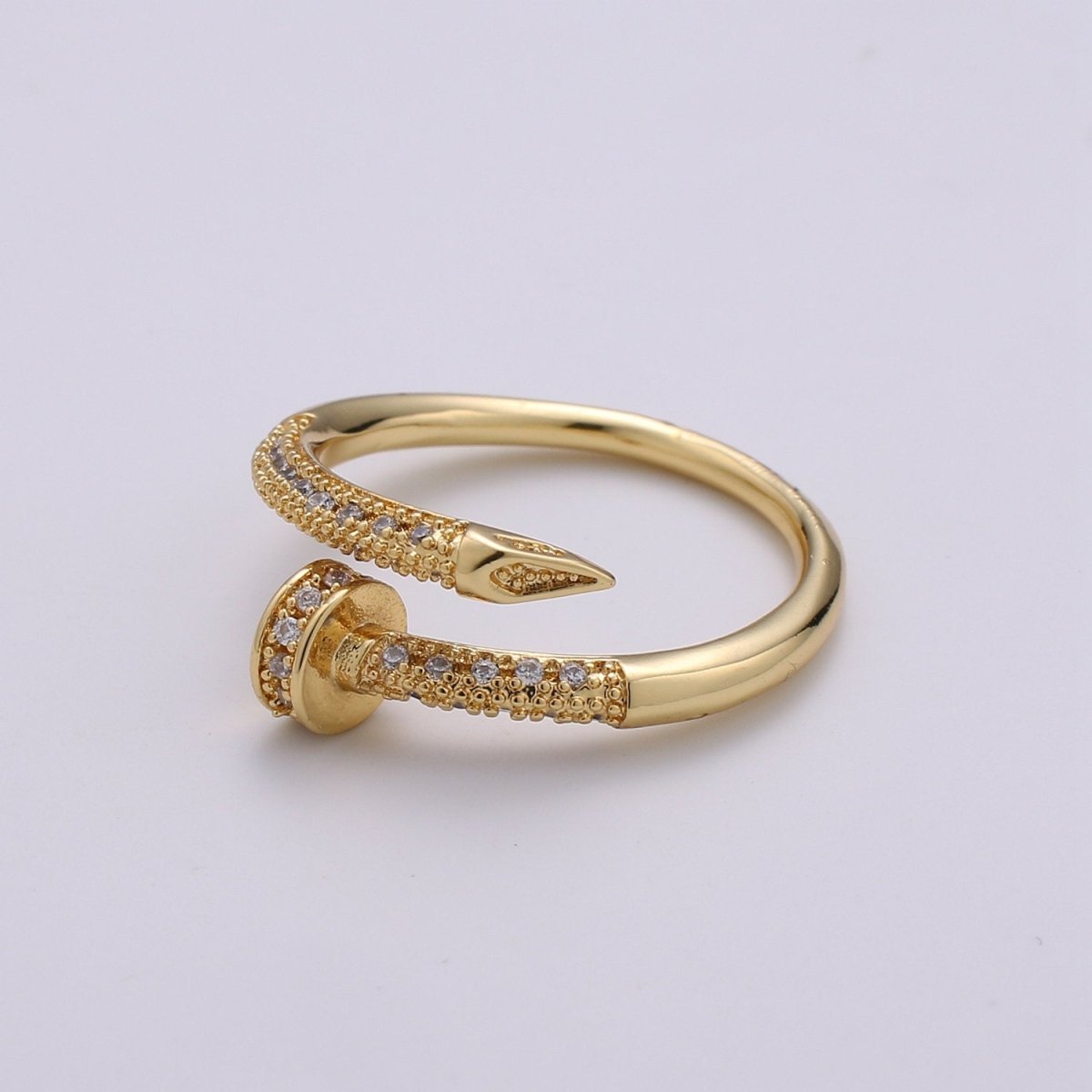 Dainty Gold Spiral Needle Ring Design Minimalist Modern Trending Stackable Streetwear Open Ring Accessory Micro Pave Adjustable Ring R-101