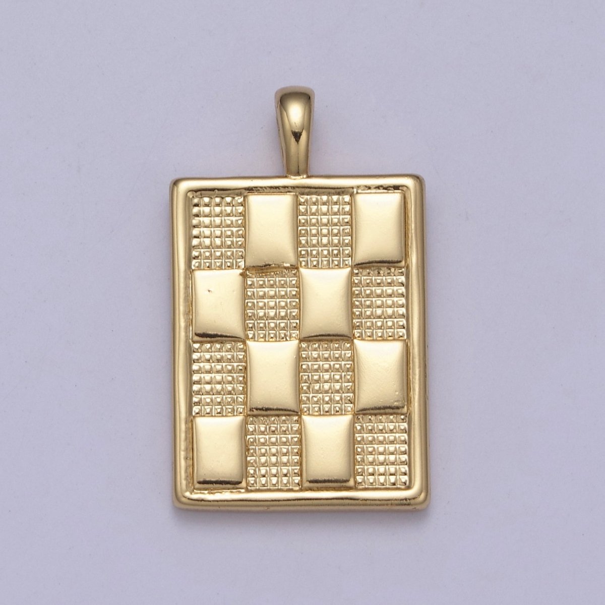 Dainty Gold Square Medallion Charm Checker Board Pendant for Men Women Unisex Jewelry Making H-434