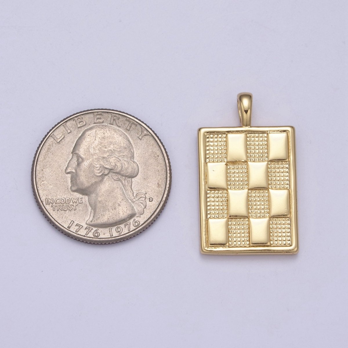 Dainty Gold Square Medallion Charm Checker Board Pendant for Men Women Unisex Jewelry Making H-434
