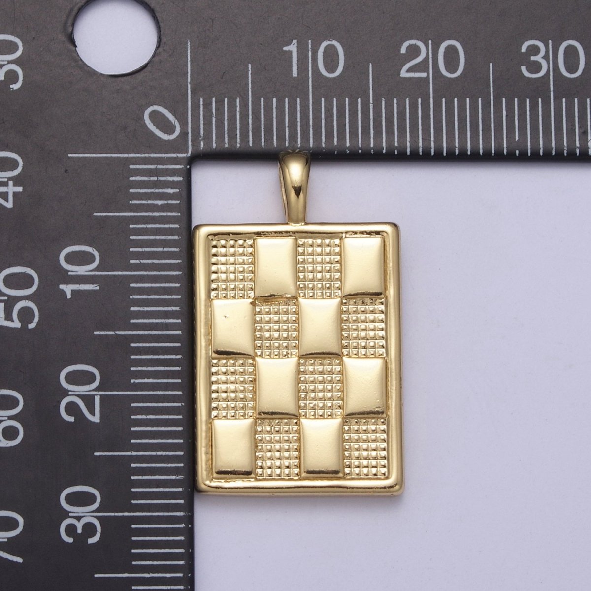 Dainty Gold Square Medallion Charm Checker Board Pendant for Men Women Unisex Jewelry Making H-434
