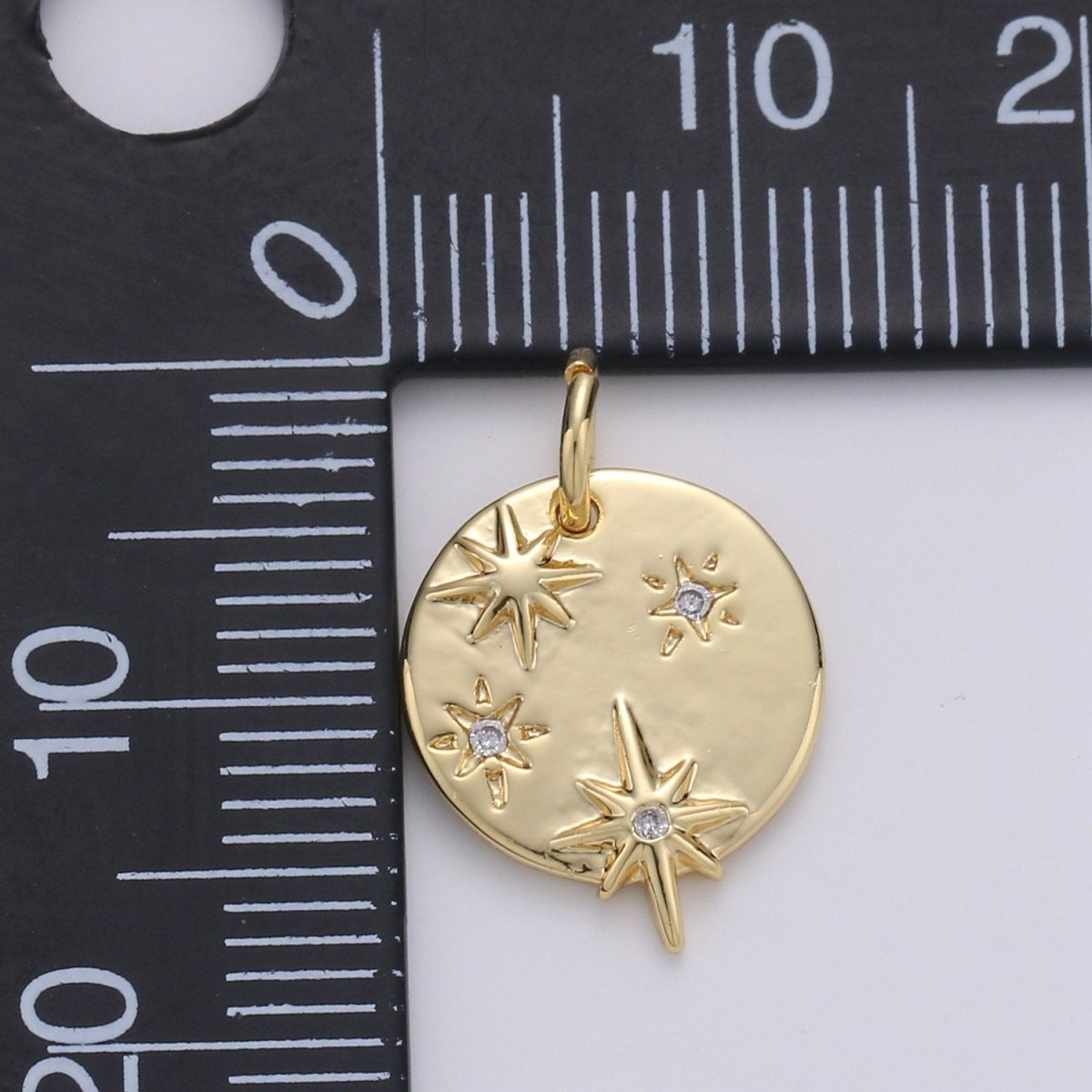 Dainty Gold Star charms, Micro Pave Starry Night charm Round Disc pendant Twinkle Little Star pendant Necklace pendant Celestial Jewelry D-212