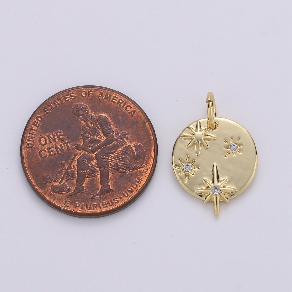Dainty Gold Star charms, Micro Pave Starry Night charm Round Disc pendant Twinkle Little Star pendant Necklace pendant Celestial Jewelry D-212
