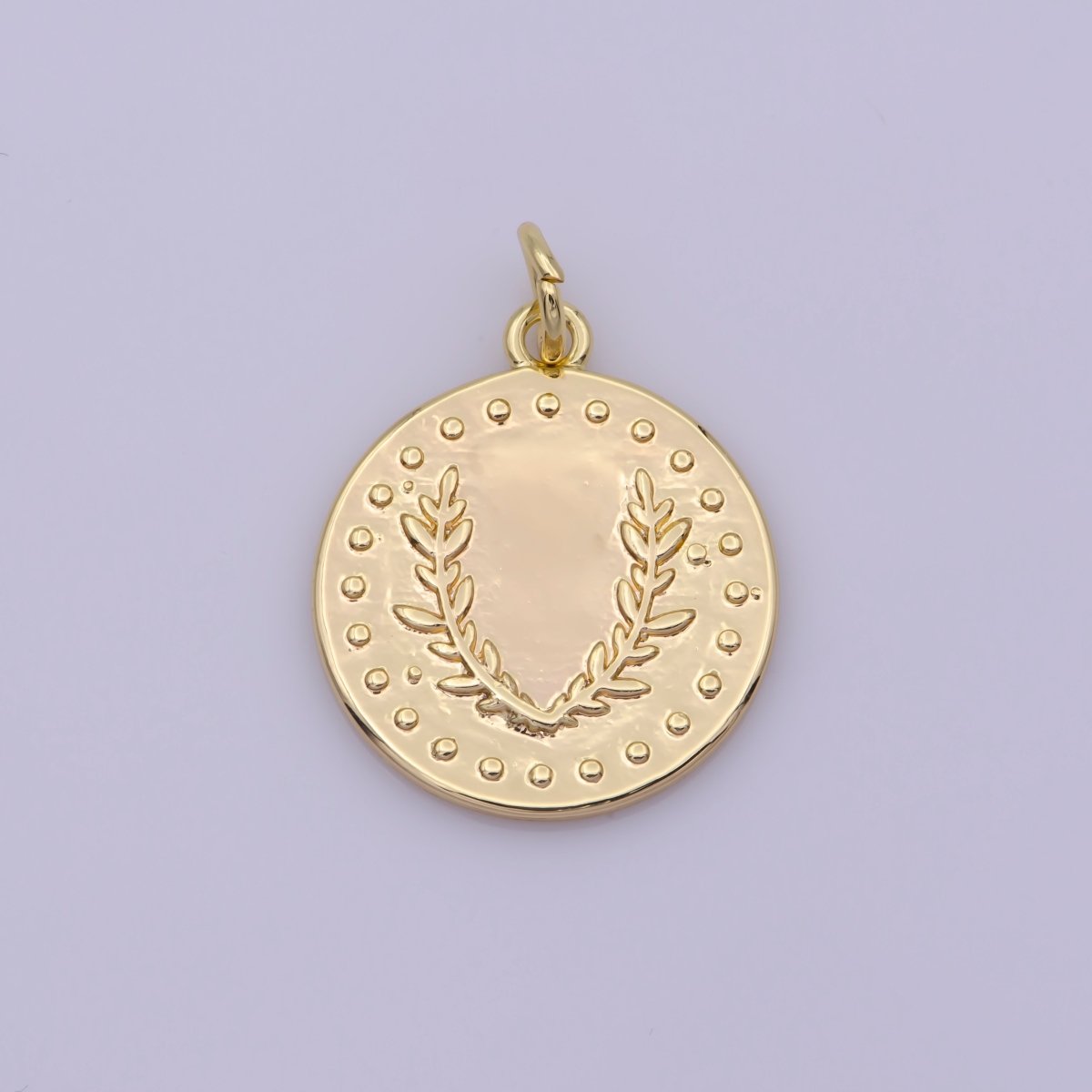 Dainty Greek Olive Leaf Coin Charm in 18k Gold Filled Findings  N-194