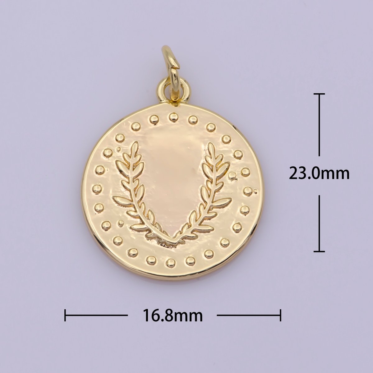 Dainty Greek Olive Leaf Coin Charm in 18k Gold Filled Findings  N-194