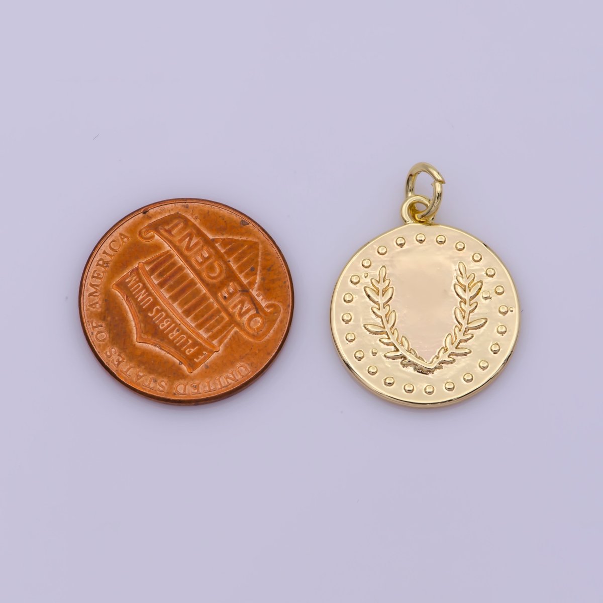Dainty Greek Olive Leaf Coin Charm in 18k Gold Filled Findings  N-194