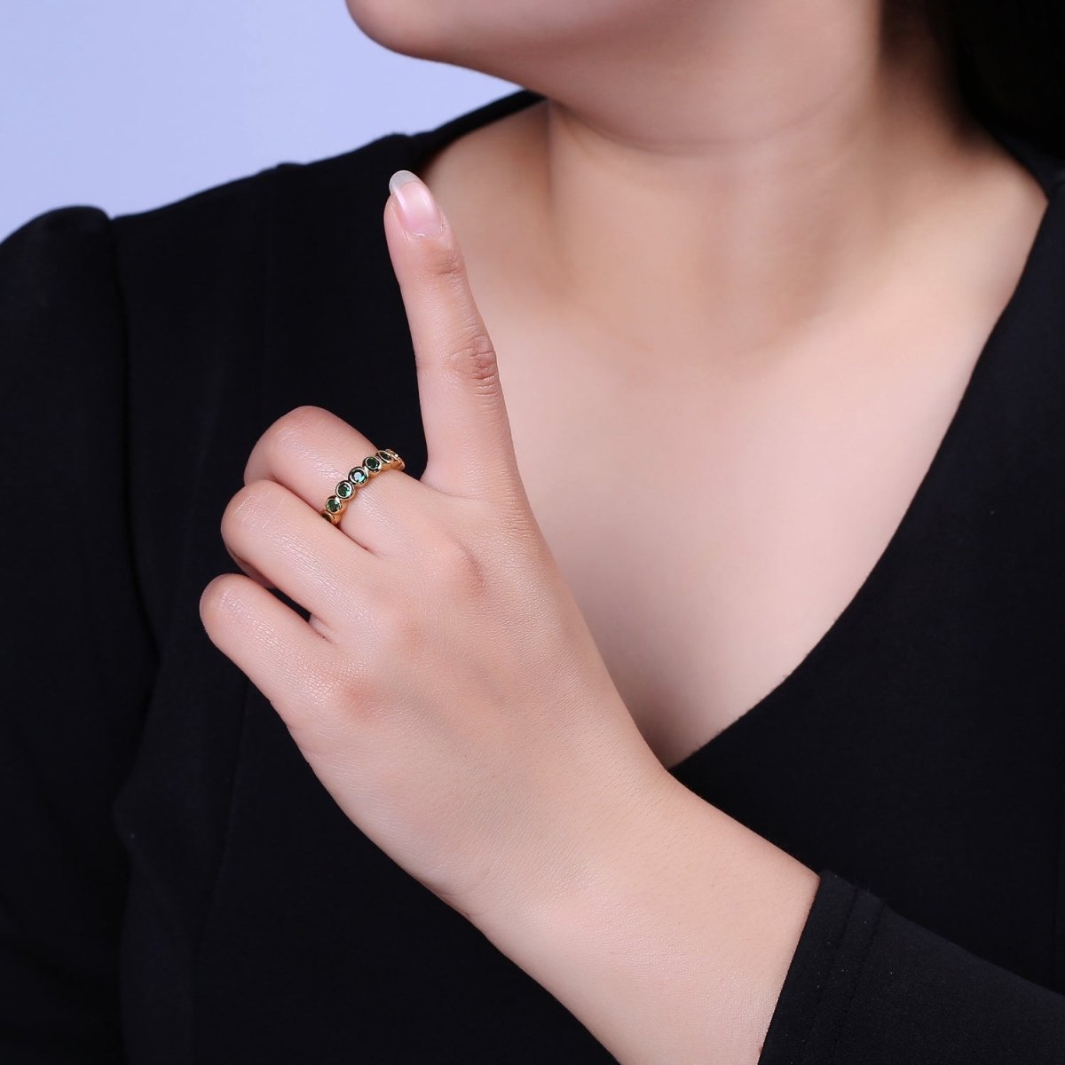 Dainty Green Gold Emerald CZ Ring Cubic Zirconia Minimalist Ring Dainty Green CZ Adjustable Ring S-501