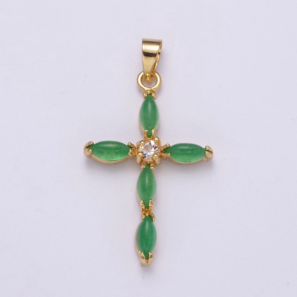 Dainty Green Jade Cross Pendant AH-346
