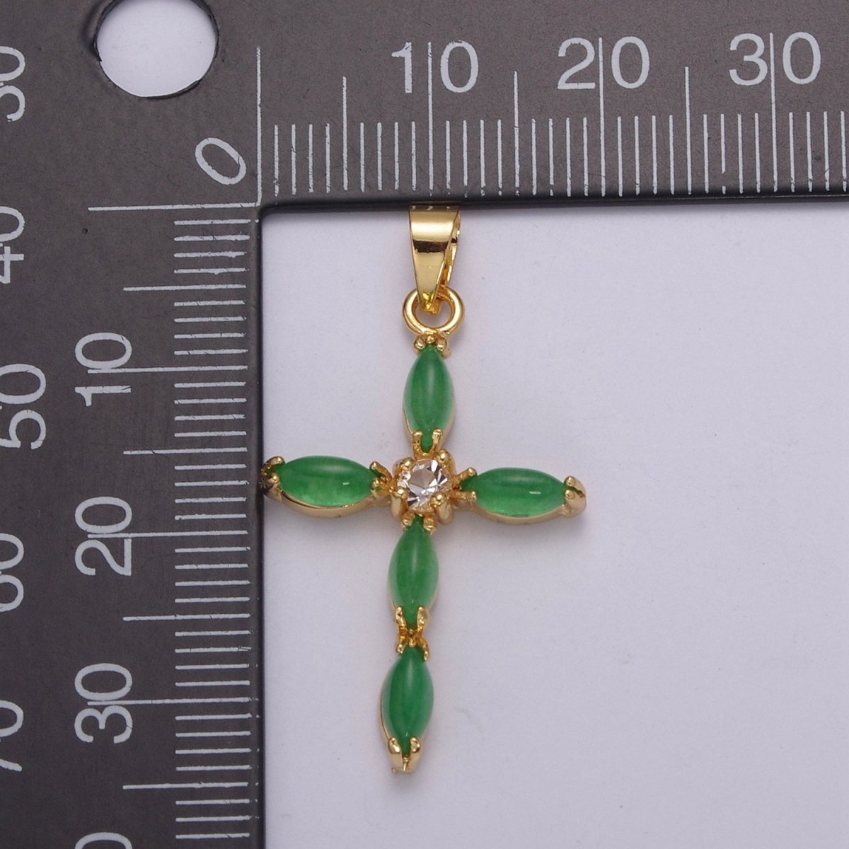 Dainty Green Jade Cross Pendant AH-346