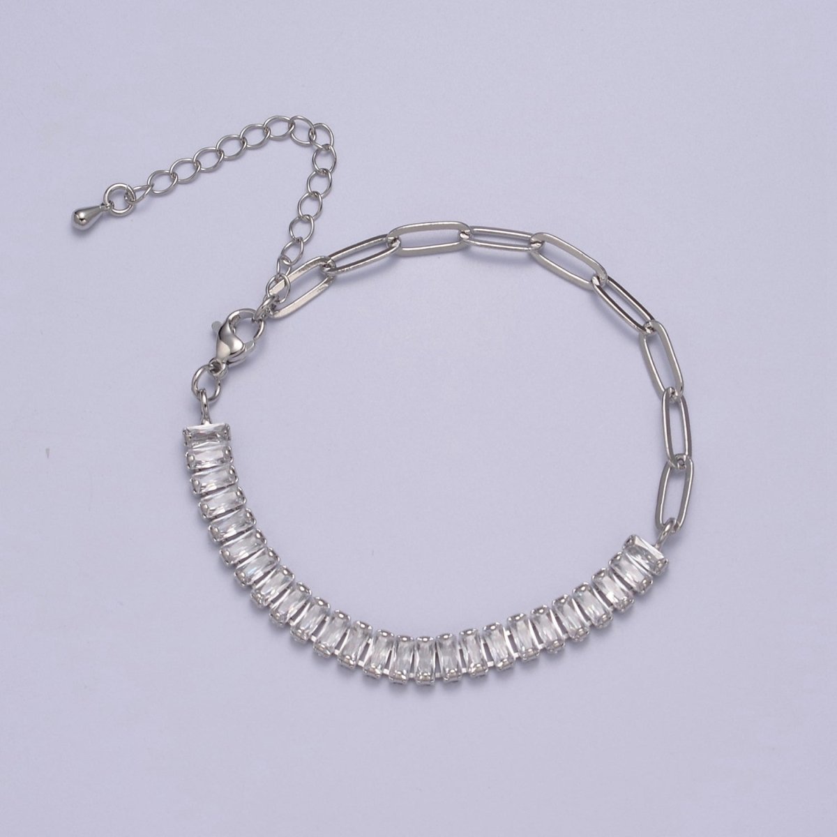 Dainty Half Baguette Tennis Half Paperclip Bracelet Gold Filled Tennis Bracelet, Cubic Zirconia Fusion Bracelet | WA-839 to WA-852 Clearance Pricing