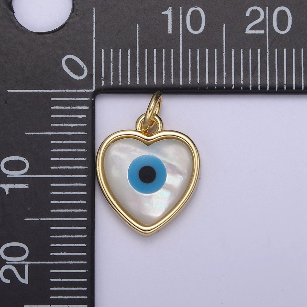Dainty Heart Evil Eye Charm 14K Gold Filled Shell Pearl Evil Eye Pendant for Amulet Friendship Protection Add on Charm N-819