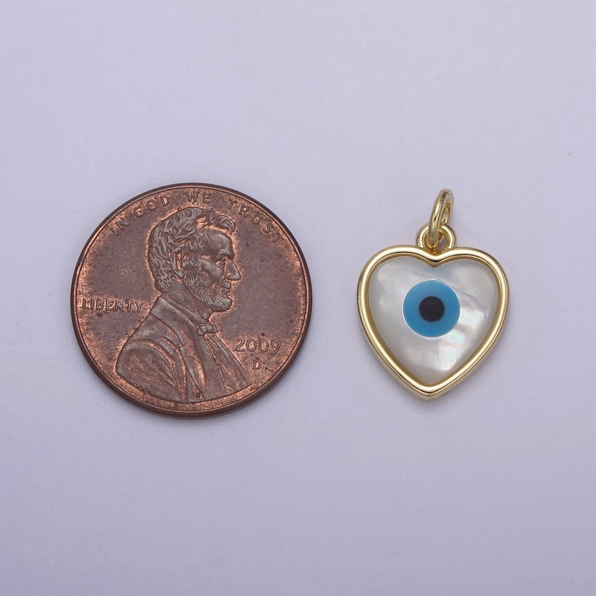 Dainty Heart Evil Eye Charm 14K Gold Filled Shell Pearl Evil Eye Pendant for Amulet Friendship Protection Add on Charm N-819